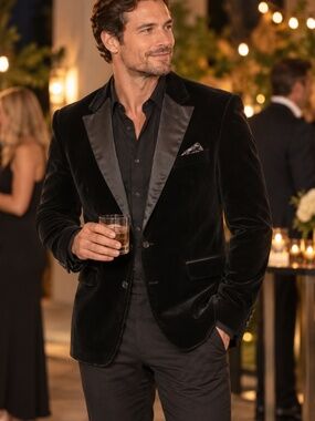 Arnold Brant Blazer Black Jacket Men's 2 Button Black Velvet Made in Italy